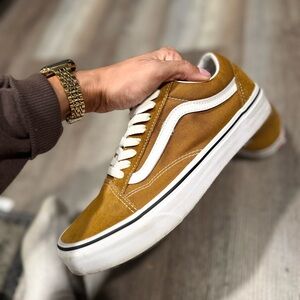 Mustard Yellow/ brown Vans with White Accents